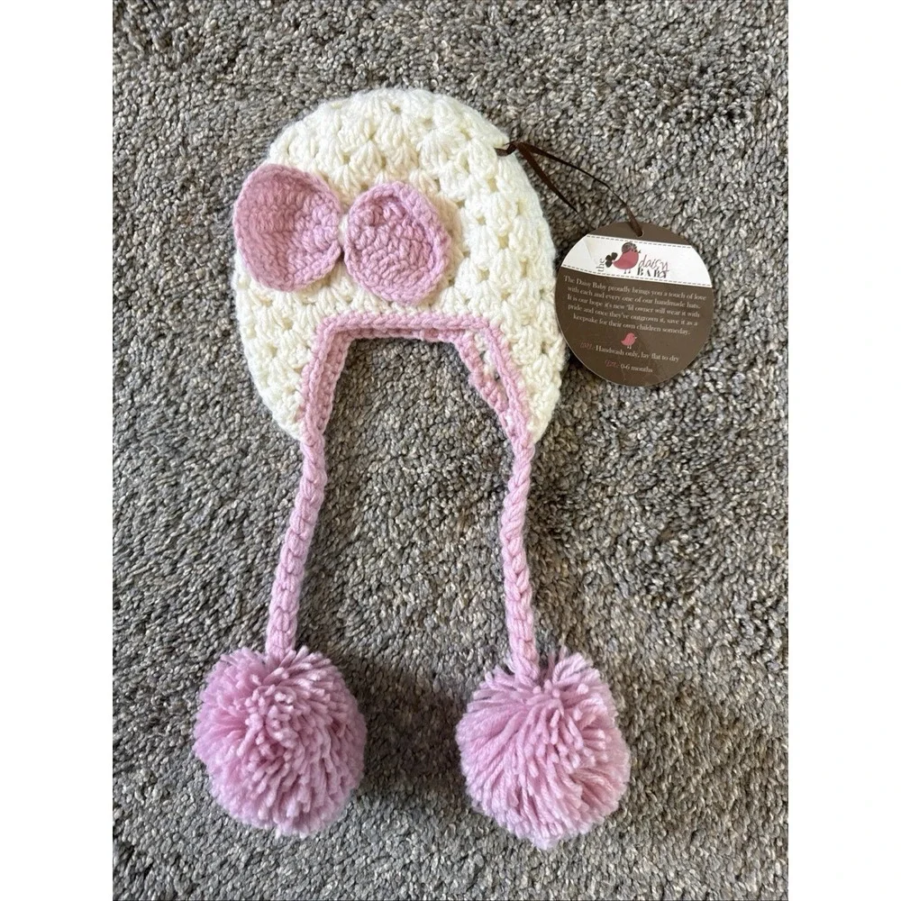 NWT‎ Daisy Baby Pom Pom Sweater Hat Beanie Size 0-6 Months